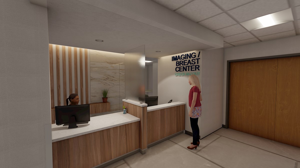 Architectural Rendering of reception desk at South County Health Breast Health Center