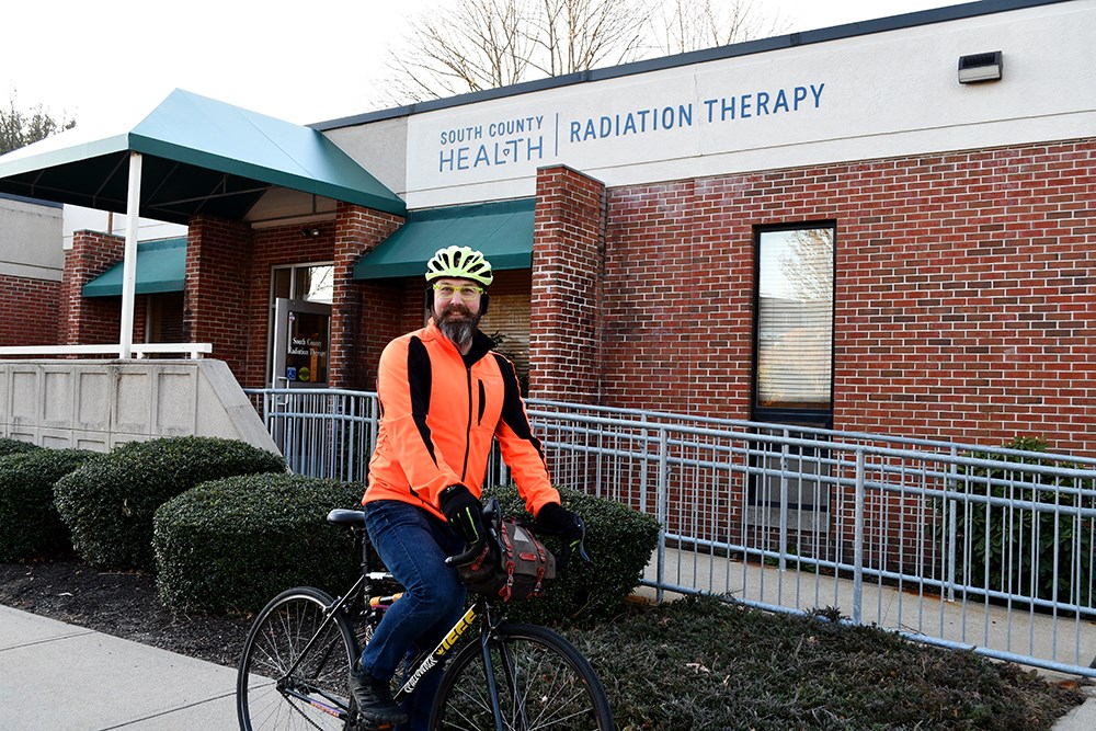 Bryan Clayton of Wakefield, rode his bike to radiation treatments at South County Health