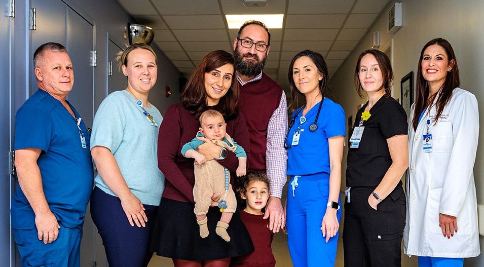  Meghedi, Sako, with their children and South County Hospital Emergency Department staff who helped to deliver their son, Hrag, in August 2023